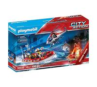 PLAYMOBIL City Action 70335, Missione antincendio con Elicottero e gommone, dai 4 Anni