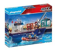 PLAYMOBIL City Action 70769 Grande Nave Container con Barca doganale, Galleggiante, dai 4 Anni