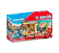 PLAYMOBIL City Life 70336, Pizzeria con tavoli all'aperto, con Effetti Luminosi, dai 4 Anni