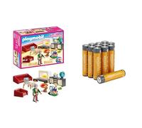 PLAYMOBIL Dollhouse Soggiorno, effetti luce, 4+ anni, 70207, & Batterie AAA Alcaline Amazon Basics 12 pz, 10 anni