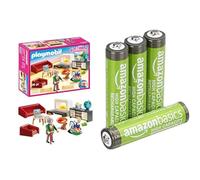 PLAYMOBIL Dollhouse Soggiorno, effetti luce, 4+ anni, 70207, & Batterie AAA Ricaricabili Amazon Basics 4 pz, 850mAh