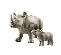 PLAYMOBIL Family Fun Rinoceronte con Cucciolo Figurine, per Tutti Gli Appassionati dello Zoo, per Bambini dai 4 Anni