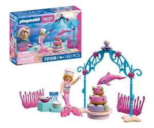PLAYMOBIL | Fantasia e magia | Matrimonio sottomarino - buffet | Buffet con torta a tre piani e mollette a forma di corallo | Giocattolo per bambini dai 4 anni in su | 72108