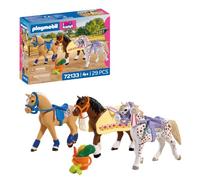 PLAYMOBIL | I Love Horses | Tre cavalli da collezione | Set di cavalli con coperte, selle, cibo e accessori per la toelettatura | Per bambini dai 4 anni in su | 72133