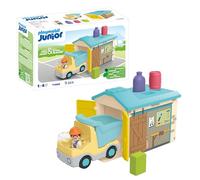 PLAYMOBIL Junior 71686 Camion con cassone, inclusi cassone ribaltabile mobile e garage, giocattolo sostenibile realizzato in plastica a base vegetale, per bambini dai 12 mesi in su