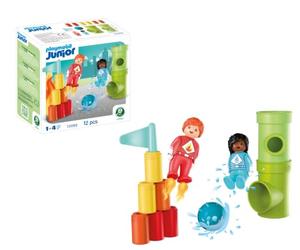 PLAYMOBIL | JUNIOR | JUNIOR: Azione da supereroi | Set di costruzione con donna dell’acqua, uomo del fuoco, torri ed elementi per percorso delle biglie | Dai 1 anni | 72085