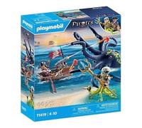 PLAYMOBIL Pirates 71419 Pirata Contro Piovra Gigante, Pirati Contro Deepers, la Piovra ha Una Vera Funzione di spruzzo d'Acqua, con Molti Accessori, Giocattolo per Bambini dai 4 Anni in su