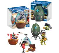 PLAYMOBIL Set di uova da gioco Pirati e Spazio | 2 uova a sorpresa con personaggi e accessori | Mini mondo da costruire | Riutilizzabile come salvadanaio | Per bambini dai 4 anni in su | 210447