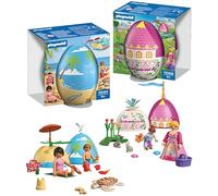 PLAYMOBIL Set di uova da gioco Principessa e Spiaggia | 2 uova a sorpresa con personaggi e accessori | Mini mondi di gioco da costruire | Regalo di Pasqua per bambini dai 4 anni in su | 210448