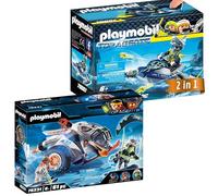 PLAYMOBIL Top Agents Bundle - Leve da neve con luce e suono + Rocket Rafter galleggiante con razzi - 2 in 1 Set agente dai 6 anni in su
