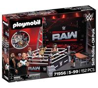 PLAYMOBIL | WWE® | RAW Ring Collectors Set | Ring da wrestling con CM Punk, Seth Rollins, arbitro, cameraman e accessori | Per fan da 5 anni | 71956