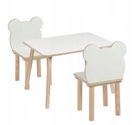 PlayPals Furniture Tavolo per bambini + 2 sedie a forma di orso, 70 × 50 × 47 cm, tavolo e sedia per bambini, in MDF e legno, naturale, a prova di bambini, bordi arrotondati, stabile, per bambini dai