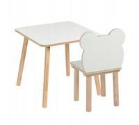 PlayPals Furniture Tavolo per bambini + sedia a forma di orso, 50 x 50 x 47 cm, tavolo e sedia in MDF e legno, finitura naturale, bordi arrotondati, stabile e sicura per i bambini 3-7 anni