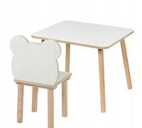 PlayPals Furniture Tavolo per bambini + sedia a forma di orso, 60 × 50 × 47 cm, tavolo e sedia per bambini, in MDF e legno, design bianco con finitura naturale, bordi arrotondati, a prova di bambini
