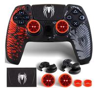 PlayRealm Cover in silicone e adesivo x 1 & No Falling off Thumbstick x 2 per PS5 Controller Spider Edition