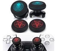 Playrealm FPS Thumbstick Grip Copri Levette Analogiche e Estensore Stampa Gomma da Cancellare Silicone Presa Copertina 4 Set per PS5 Dualsenese e controller PS4 (Cthulhu Blu-Verde+Demone Rosso)