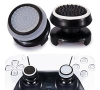 Playrealm FPS Thumbstick Grip Copri Levette Analogiche e Estensore Stampa Gomma da Cancellare Silicone Presa Copertina 2 Set per PS5 Dualsenese e controller PS4 (Nero + Trasparente)