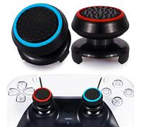 Playrealm FPS Thumbstick Grip Copri Levette Analogiche e Estensore Stampa Gomma da Cancellare Silicone Presa Copertina 2 Set per PS5 Dualsenese e controller PS4 (Nero Rosso + Blu)