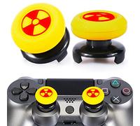 Playrealm FPS Thumbstick Grip Copri Levette Analogiche e Estensore Texture 3D Gomma da Cancellare Silicone Presa Copertina 2 Set per PS5 Dualsenese e controller PS4 (Radiazioni Gialle)