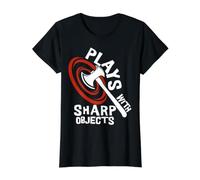Plays with Sharp Objects Funny Axe Throwing Lover Maglietta con Stampa Grafica Economica, Donna, Nero, S