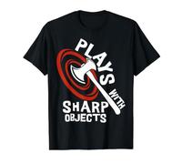 Plays with Sharp Objects Funny Axe Throwing Lover Maglietta con Stampa Grafica Economica, Uomo, Nero, XL