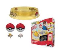 Pokémon arena di combattimento con trottola e due personaggi