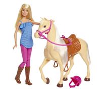 Playset Bambola e Cavallo include una snodata bionda con il caschetto e il suo
