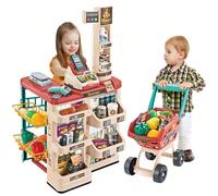 Playset Supermercato Giocattolo Bambini con Carrello Spesa Registratore Cassa e Scanner Luci e Suoni + Accessori Supermarket Frutta Verdura Soldi Bilancia Gioco Educativo 48 x 42 x 82 cm Apri il tuo s