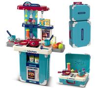 Playset Trolley Cucina per Bambini Blu Accessori Fornelli Pentole Idea Regalo