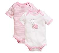 Playshoes Confezione multipla di body per bambini Unisex - Bambini e ragazzi, Confezione Da 2 Elefanti Rosa Con Maniche A 1/4, 62-68