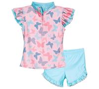 Playshoes Set di Due Pezzi da Bagno per Bambina, Farfalle Rosa, 122-128
