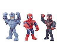 Playskool Heroes Mega Mighties Marvel Super Hero Adventures Web Warriors 3 Pack Spider-Man Kid Arachnid Marvels Rhino 10"""" Figure per bambini dai