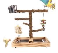 Playstand di pappagalli in legno naturale con tazze di alimentazione-palestra per pesce persistente da masticare per parrocchetti, cockatiel e piccioncini-Pianti per uccelli interni/esterni con swing,
