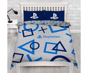 PLAYSTATION Doppio Set da Letto Blu Logo Bottoni Gamer Fronte-Retro Copripiumino