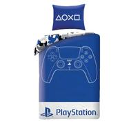 PlayStation PS5 Copripiumino Singolo 140x200 + Federa Microfibra Controller | Set letto reversibile singolo | Design essenziale DualSense | Lato reversibile camouflage blu | Oeko-Tex