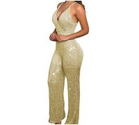 Playsuits da donna, jumpsuit elegante con spalline, con glitter, per cocktail, elegante, con maniche corte, per feste, con pantaloni, con spalline, bodysuit lungo, per club, per primavera e estate