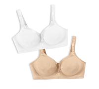 Playtex 18 Hour Silky Soft Smoothing Wireless, Full-Coverage T-Shirt Bra, Single Or 2-Pack Reggiseno, Bianco/Nude, 4C (Pacco da 2) Donna