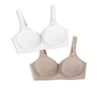 PLAYTEX 18 Hour Silky Soft Smoothing Wireless, Full-Coverage T-Shirt Bra, Single Or 2-Pack Reggiseno, Opaque, Bianco/Nudo, 7D (Pacco da 2) Donna