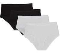 Playtex Slip Midi in Cotone Biologico Confortevole Donna x4, Bianco/Nero, 4/L
