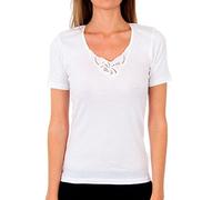 Playtex T-Shirt Scollo a V Manica Corta 100% Cotone Cotton Feminine Donna x1, Bianco, 2/S