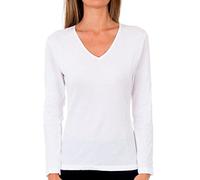 Playtex T-Shirt Scollo a V Thermic 100% Cotone Manica Lunga Thermal Natural Donna x1, Bianco (White), S