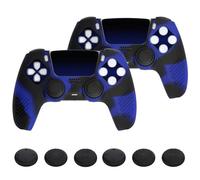 PlayVital 2 Cover Joystick per ps5 Controller-Compatibile con ps5 Base Ricarica, Custodia Silicone Antiscivolo&Copri Analogici&Adesivi Skin per Touchpad,3D Borchiate-Blu Nero
