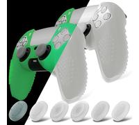 PlayVital 2 Cover Joystick per ps5 Controller-Compatibile con ps5 Base Ricarica, Custodia Silicone Antiscivolo&Copri Analogici&Adesivi Skin per Touchpad,3D Borchiate-Trasparente Illuminare
