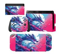 playvital Adesivo Skin per Nintendo Switch OLED, Decal Sticker Vinile Protettiva per Joycon&Console&Dock&Grip-Drago al Neon
