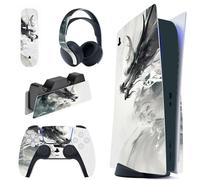 PlayVital Adesivo Skin per ps5 Console Disco Edizione&Controller&Telecomando&Cuffie&Base di Ricarica,Sticker Decal Cover Vinile per Standard Edition-Drago Spirito d'Inchiostro