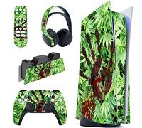 PlayVital Adesivo Skin per ps5 Console Disco Edizione&Controller&Telecomando&Cuffie&Base di Ricarica Sticker Decal Vinile Cover-Erbe Insanguinate