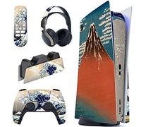 PlayVital Adesivo Skin per ps5 Console Disco Edizione&Controller&Telecomando&Cuffie&Base di Ricarica Sticker Decal Vinile Cover-Grande Onda
