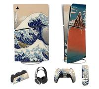 PlayVital Adesivo Skin per ps5 Slim Console Digitale Edizione,Sticker Decal Cover Vinile per Controller Telecomando Cuffie Base di Ricarica-Grande Onda