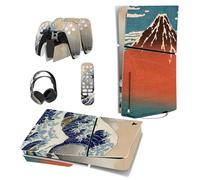 PlayVital Adesivo Skin per ps5 Slim Console Disco Edizione,Sticker Decal Cover Vinile per Controller Telecomando Cuffie Base di Ricarica-Grande Onda