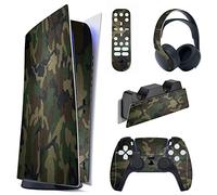 PlayVital Adesivo Skin per ps5 Standard Console Digital Edition&Controller&Telecomando&Cuffie&Base di Ricarica, Cover Sticker Decal Vinile(Non per ps5 Slim/Pro), Verde Militare Mimetico